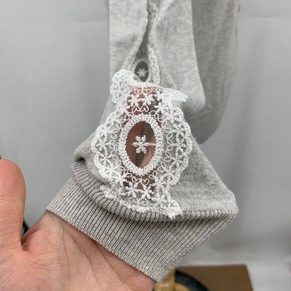 Jack Wills Cardigan Womens 8 Gray Cotton Button Front Lace Sleeve Sheer Panels - Picture 4 of 14